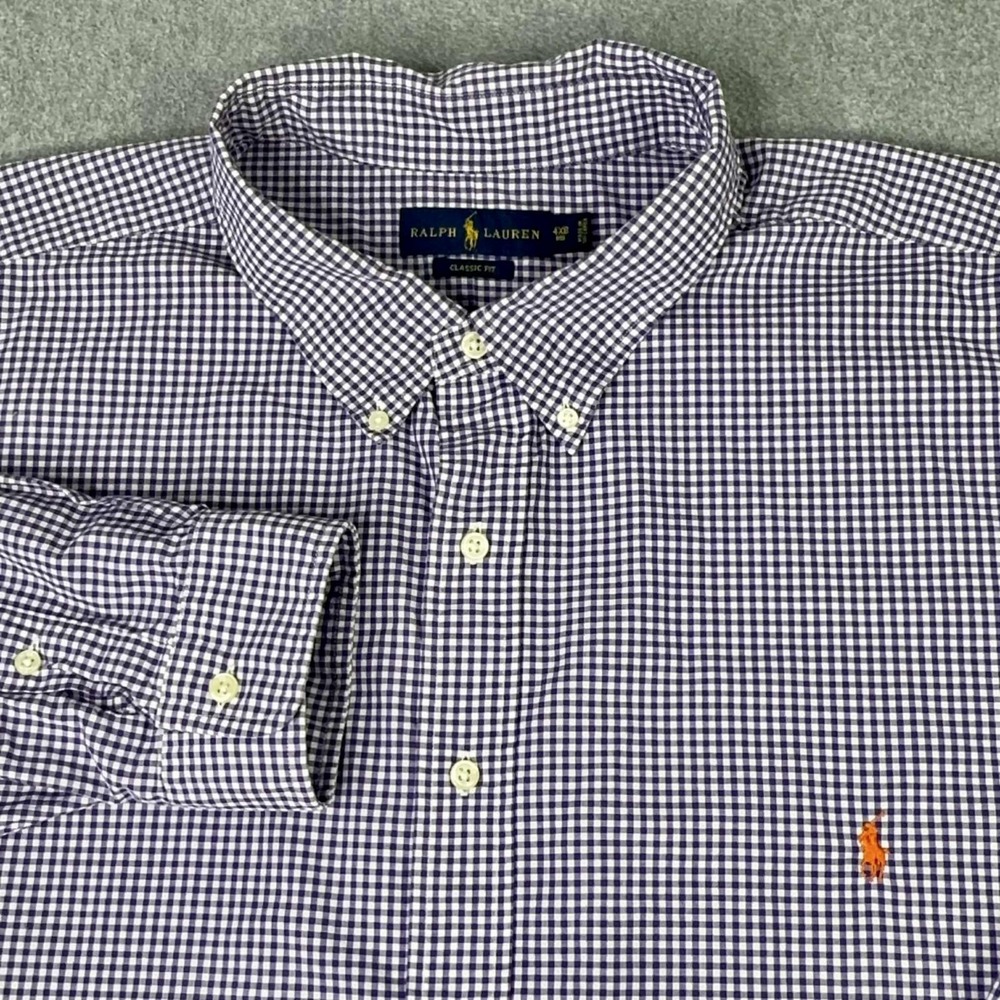 Ralph Lauren Classic Fit Men's 4XB Shirt Purple Gingham Check Long Sleeve Preppy